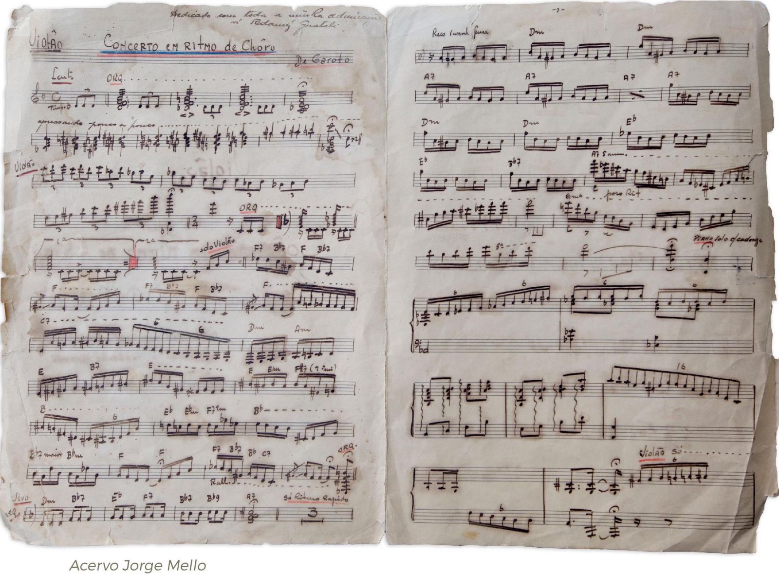 Livro de partituras inéditas de Garoto é publicado no Acervo Digital do Violão Brasileiro - manuscritos Garoto