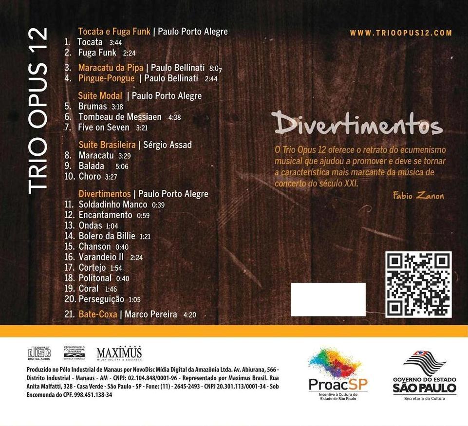 Trio Opus 12 inicia turnê de lançamento do novo CD, Divertimentos