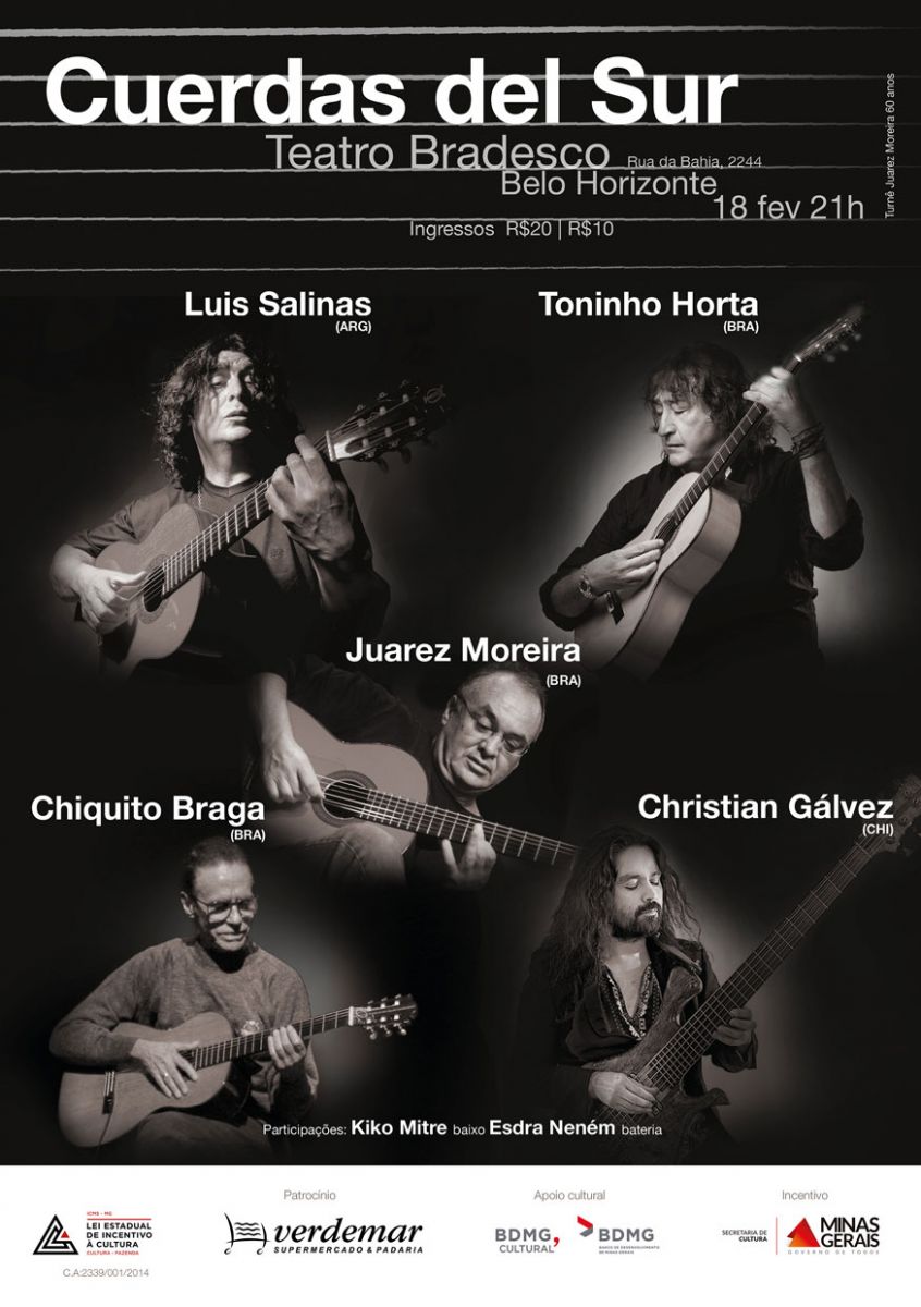 Vem aí o novo disco de Toninho Horta, Chiquito Braga e Juarez Moreira, com Luis Salinas e C. Gálvez