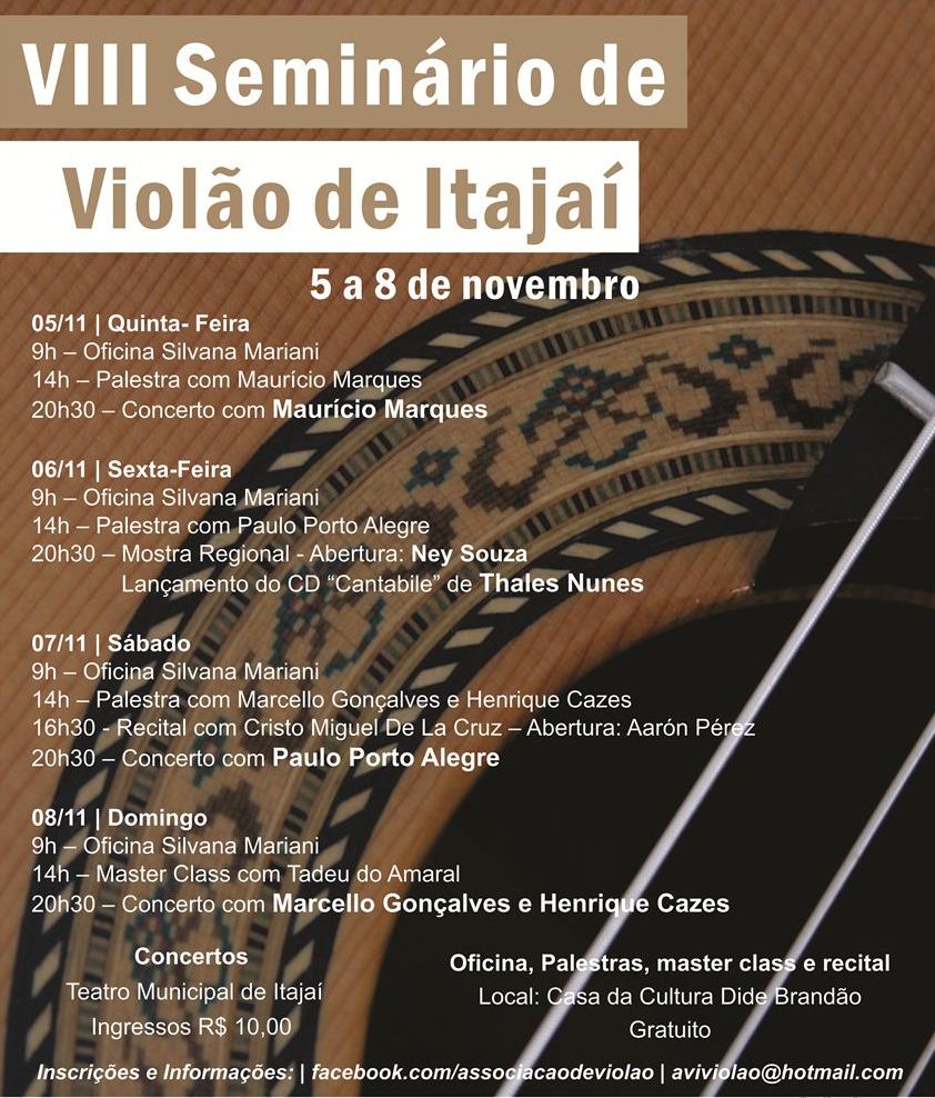 VIII Seminário de Violão de Itajaí começa nesta quinta (05)