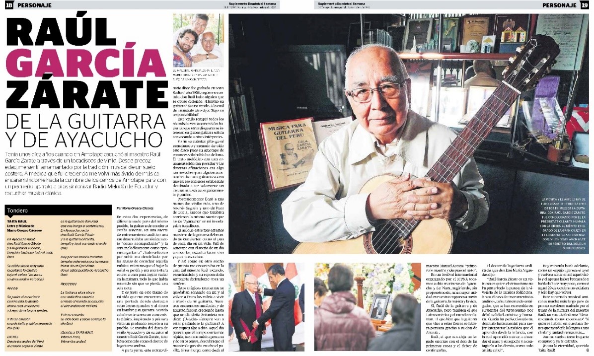 A música peruana e o legado do violonista Raúl García Zárate - Matéria escrita por Mario Orozco Cáceres para o El Tiempo, jornal de Piura