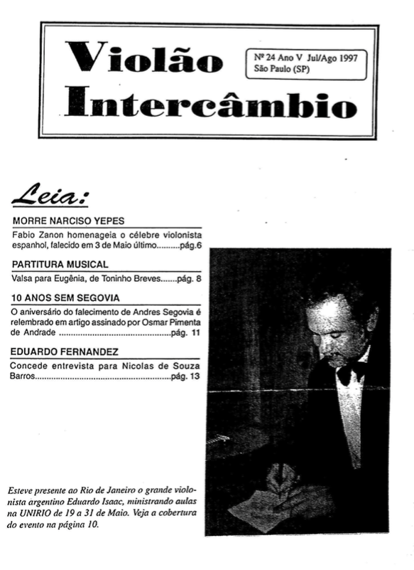 Revista Violão Intercâmbio - n 24 ano V - jul/ago 1997