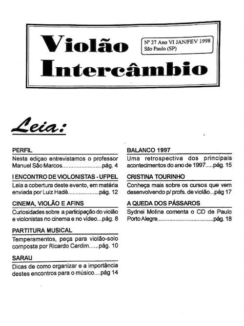 Revista Violão Interâmbio - n 27 ano VI jan/fev 1998