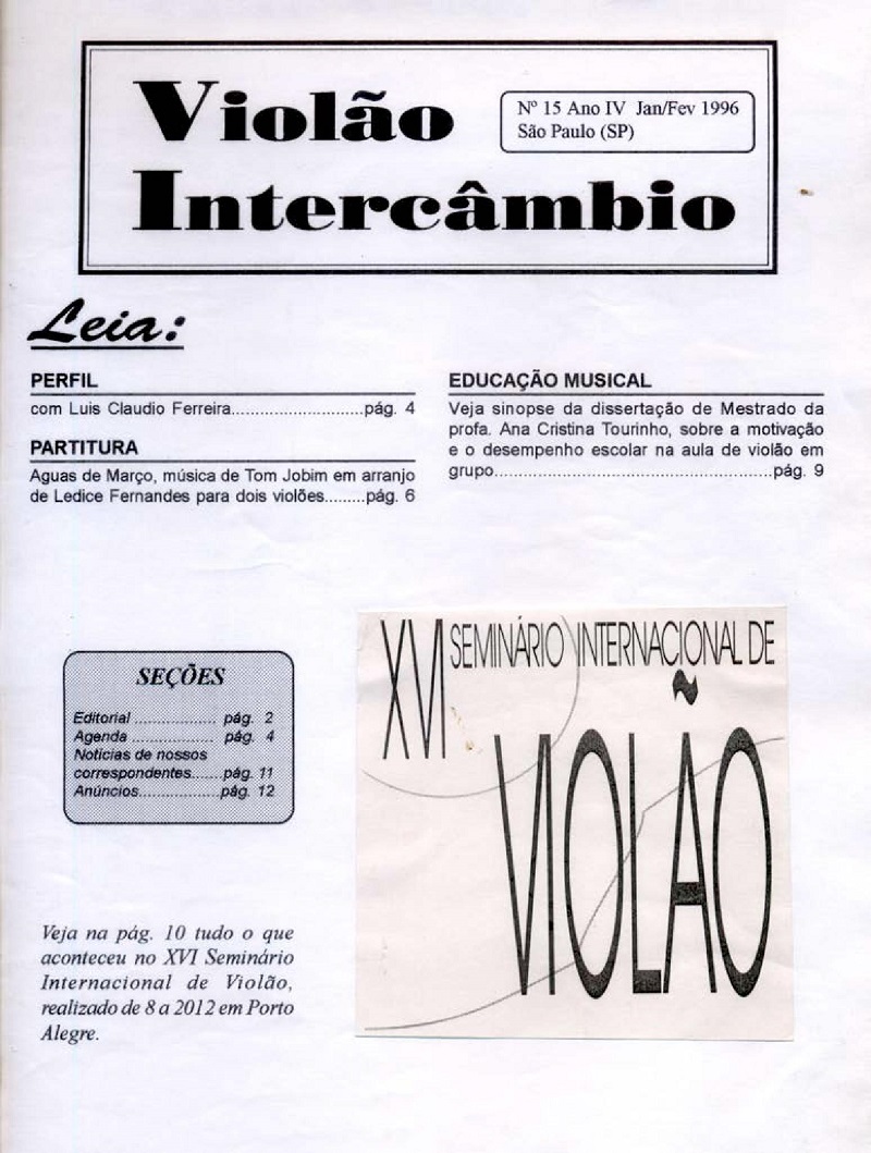 Revista Violão Intercâmbio - n 15 ano IV - jan/fev 1996