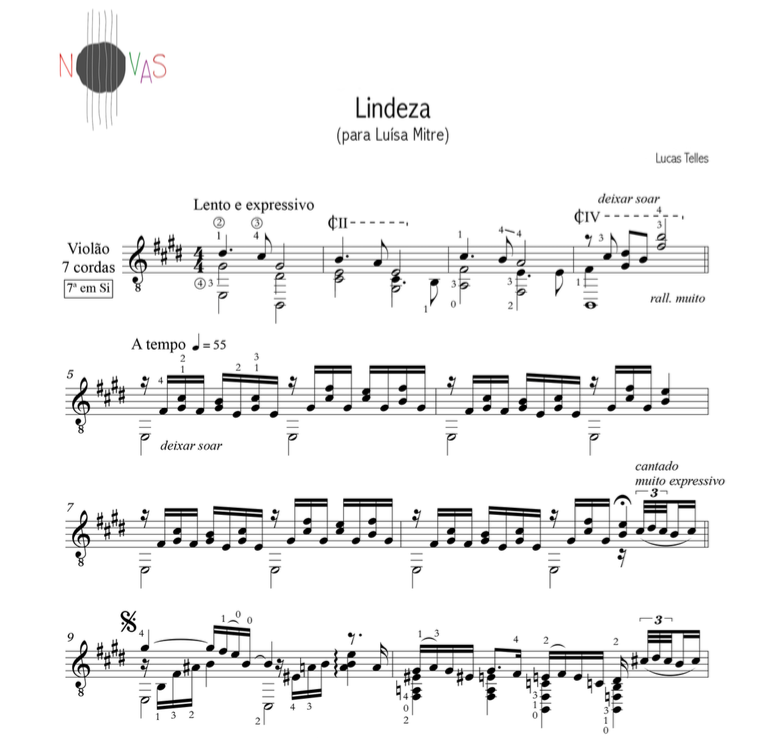Lindeza  (Lucas Telles) - Partitura violão solo 