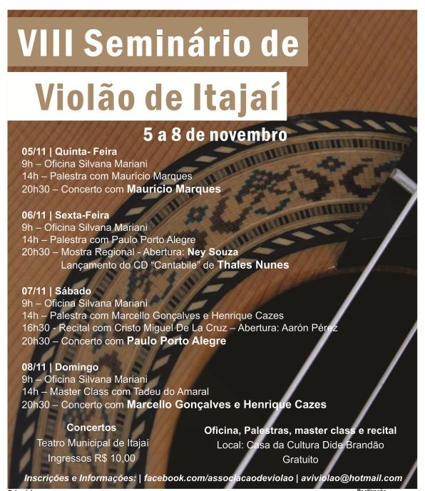 VIII Seminário de Violão de Itajaí começa nesta quinta (05)