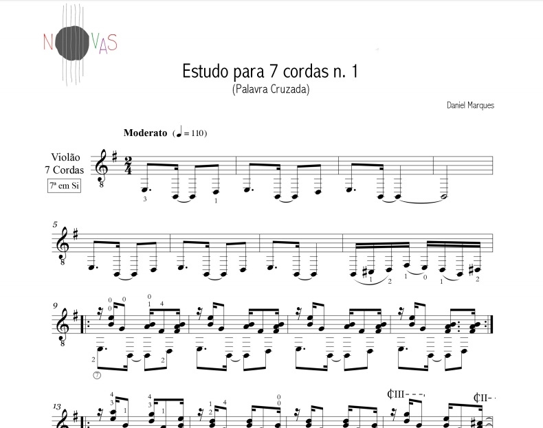 Palavra Cruzada - Estudo para 7 cordas nº 1 (Daniel Marques) - partitura violão solo