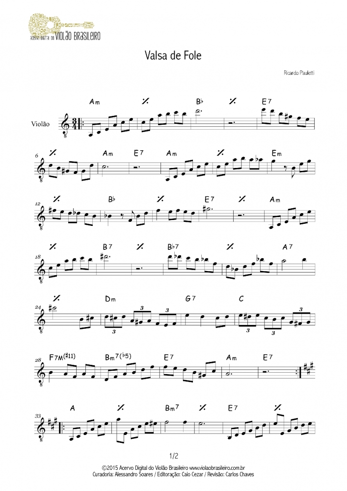 Valsa de Fole (Ricardo Pauletti) - partitura melodia e cifra